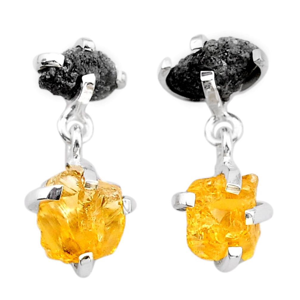 925 silver 10.56cts natural diamond rough citrine raw dangle earrings t25736