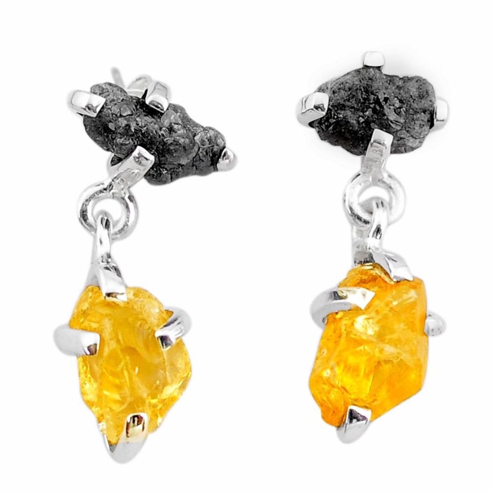 925 silver 9.41cts natural diamond rough citrine raw dangle earrings t25739