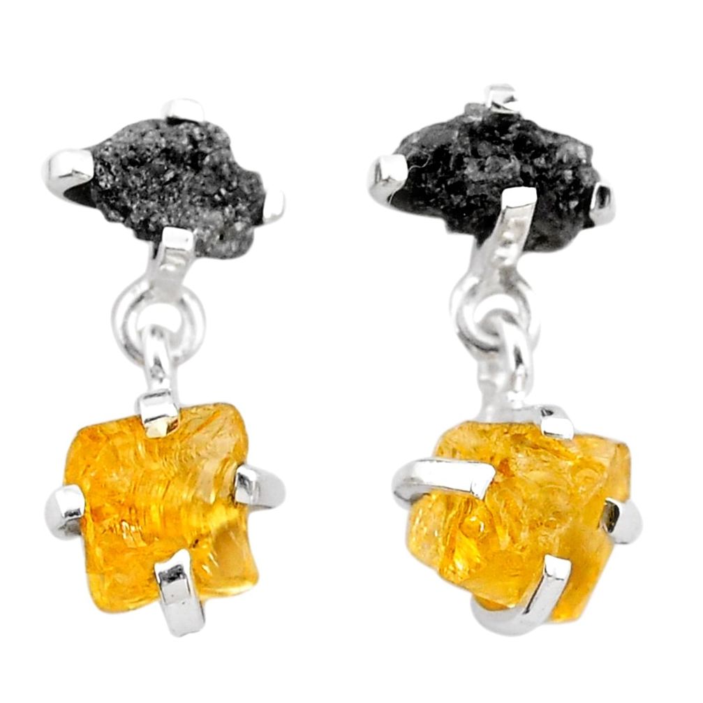 925 silver 10.11cts natural diamond rough citrine raw dangle earrings t25740