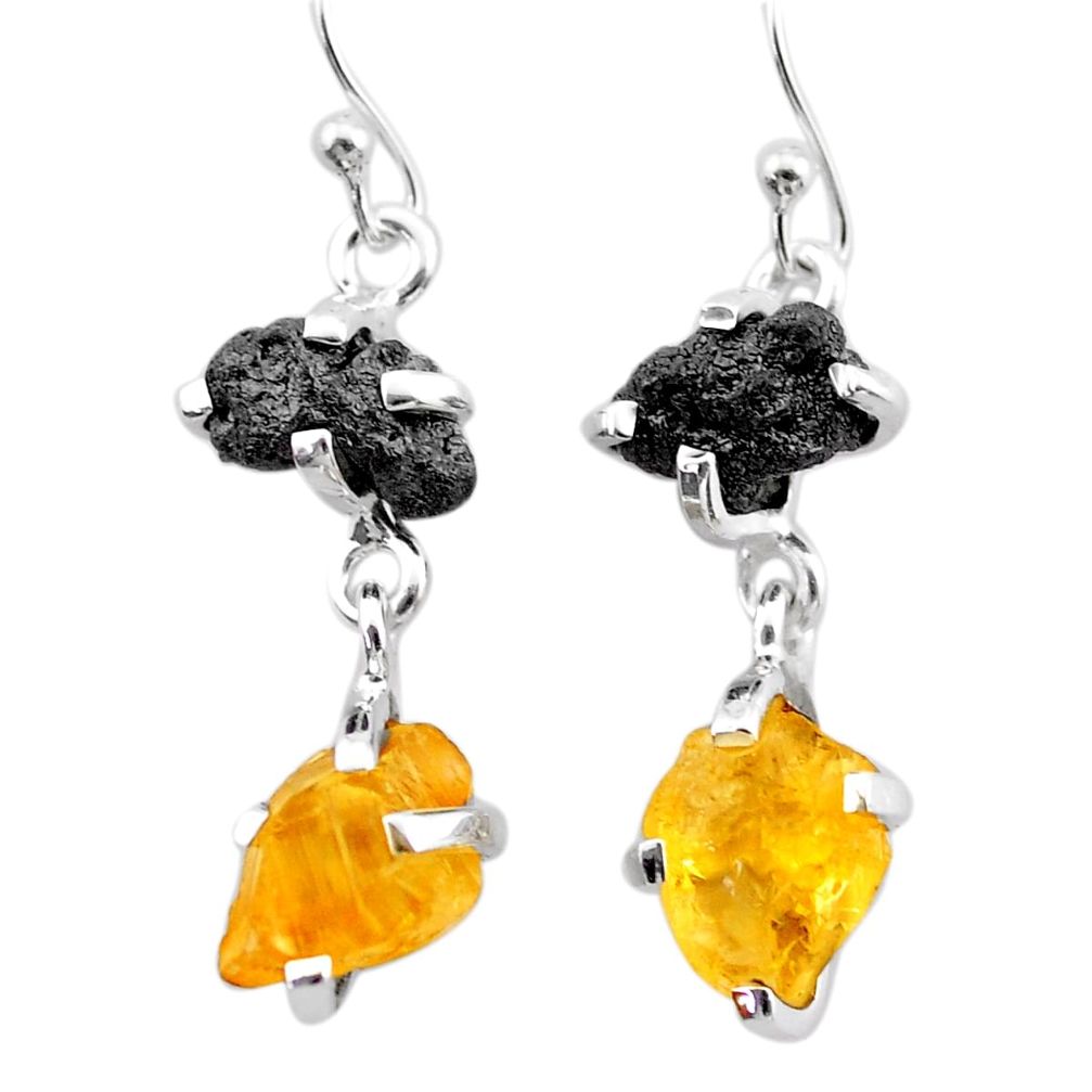 925 silver 11.08cts natural diamond rough citrine raw dangle earrings t25784