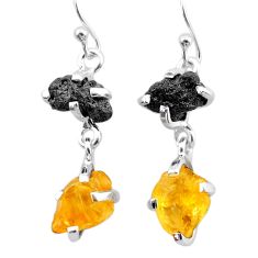 925 silver 11.08cts natural diamond rough citrine raw dangle earrings t25784