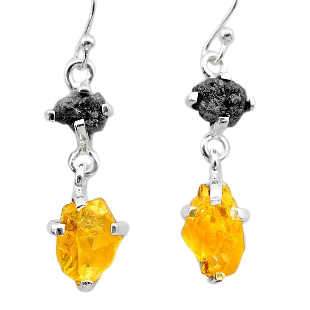 925 silver 10.08cts natural diamond rough citrine raw dangle earrings t26784