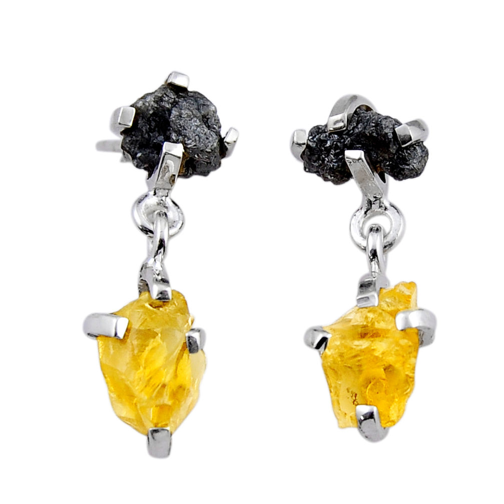 925 silver 6.52cts natural diamond rough citrine rough dangle earrings y42560