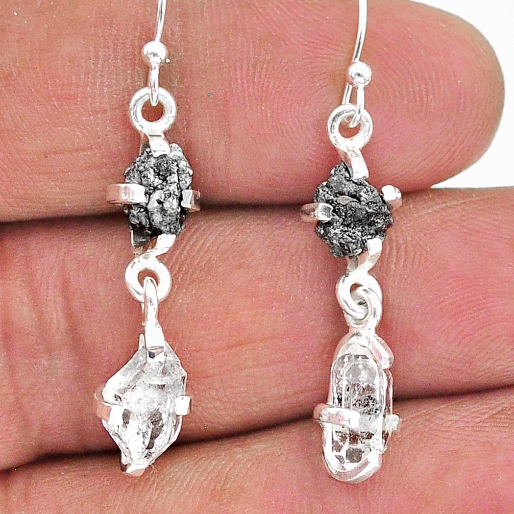 925 silver 8.03cts natural diamond raw herkimer diamond dangle earrings t15283