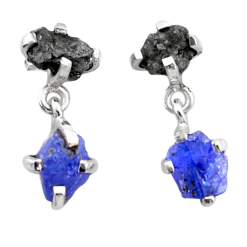 925 silver 7.96cts natural diamond rough tanzanite raw dangle earrings t25773