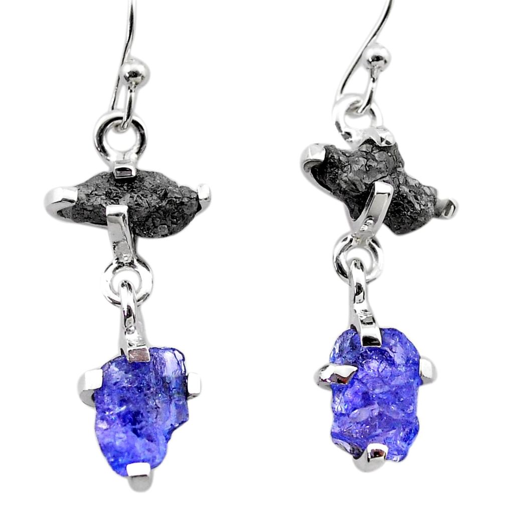 925 silver 7.82cts natural diamond rough tanzanite raw dangle earrings t26778