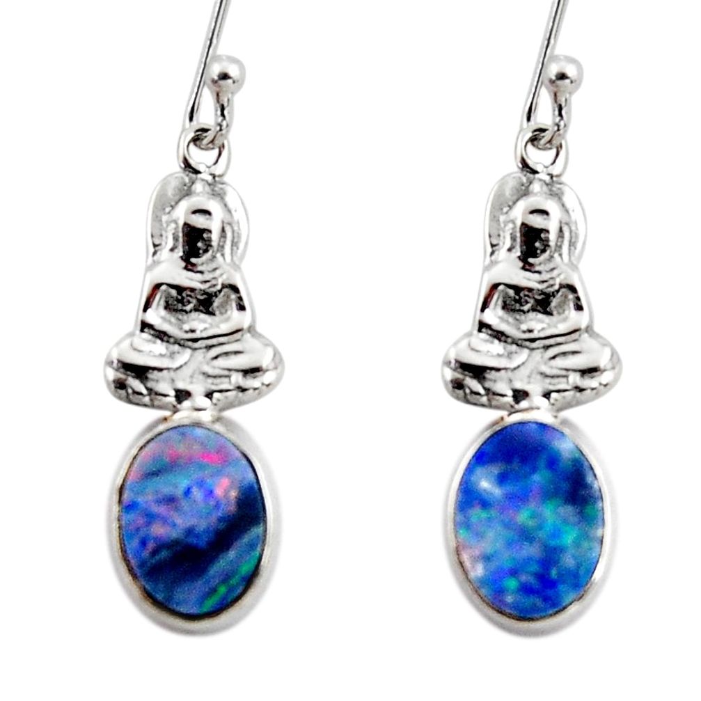 925 silver 2.96cts natural doublet opal australian buddha charm earrings r48166