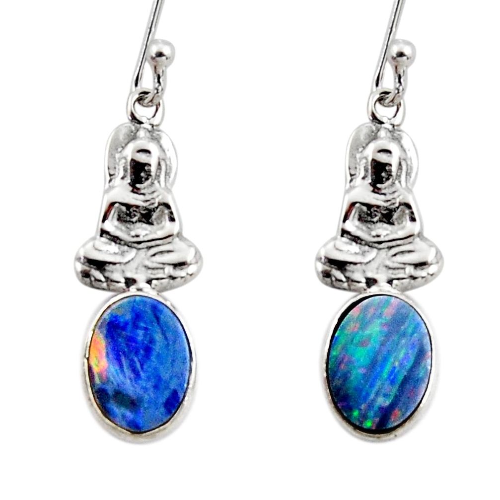 925 silver 2.23cts natural doublet opal australian buddha charm earrings r48170