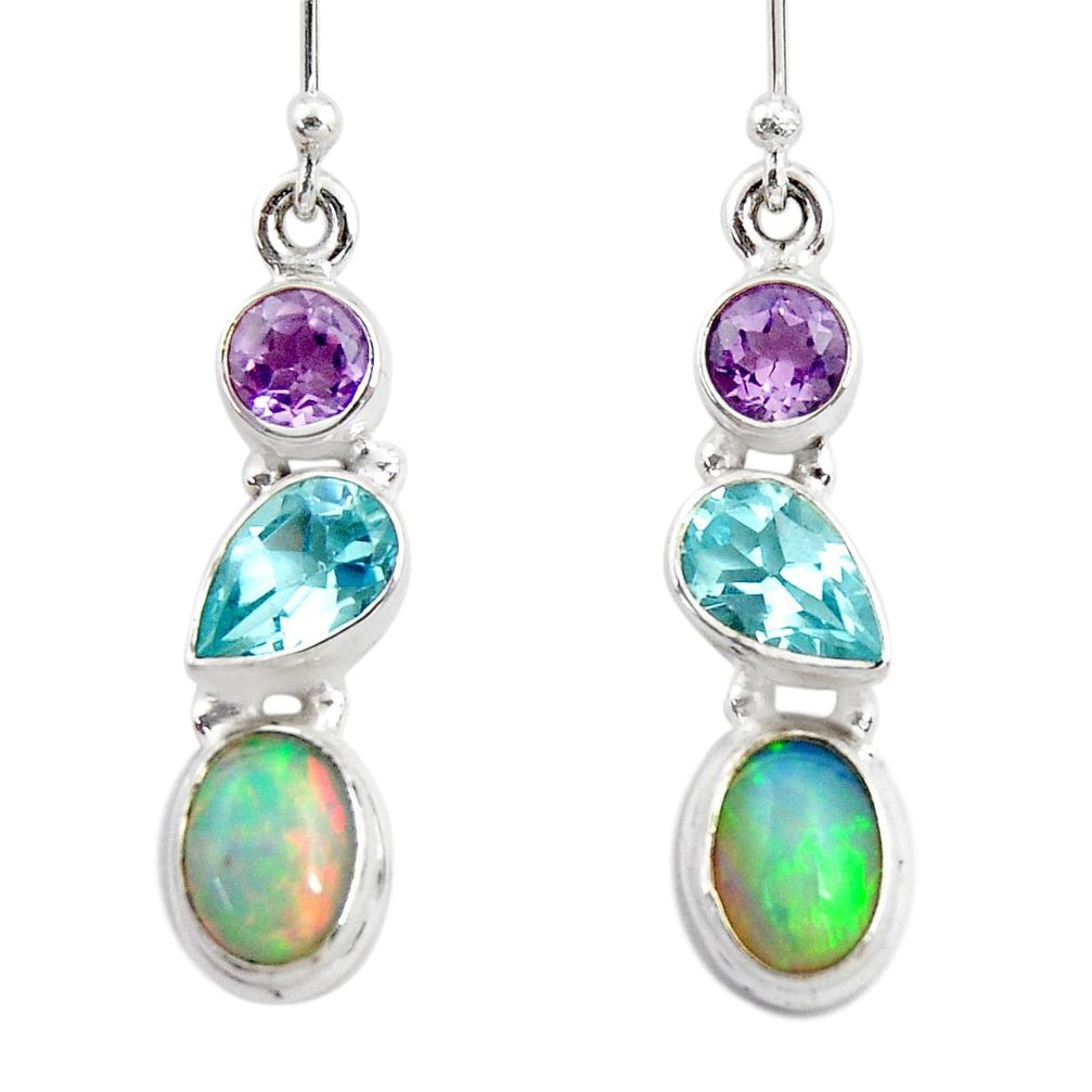 925 silver 8.03cts natural ethiopian opal amethyst topaz dangle earrings r47535