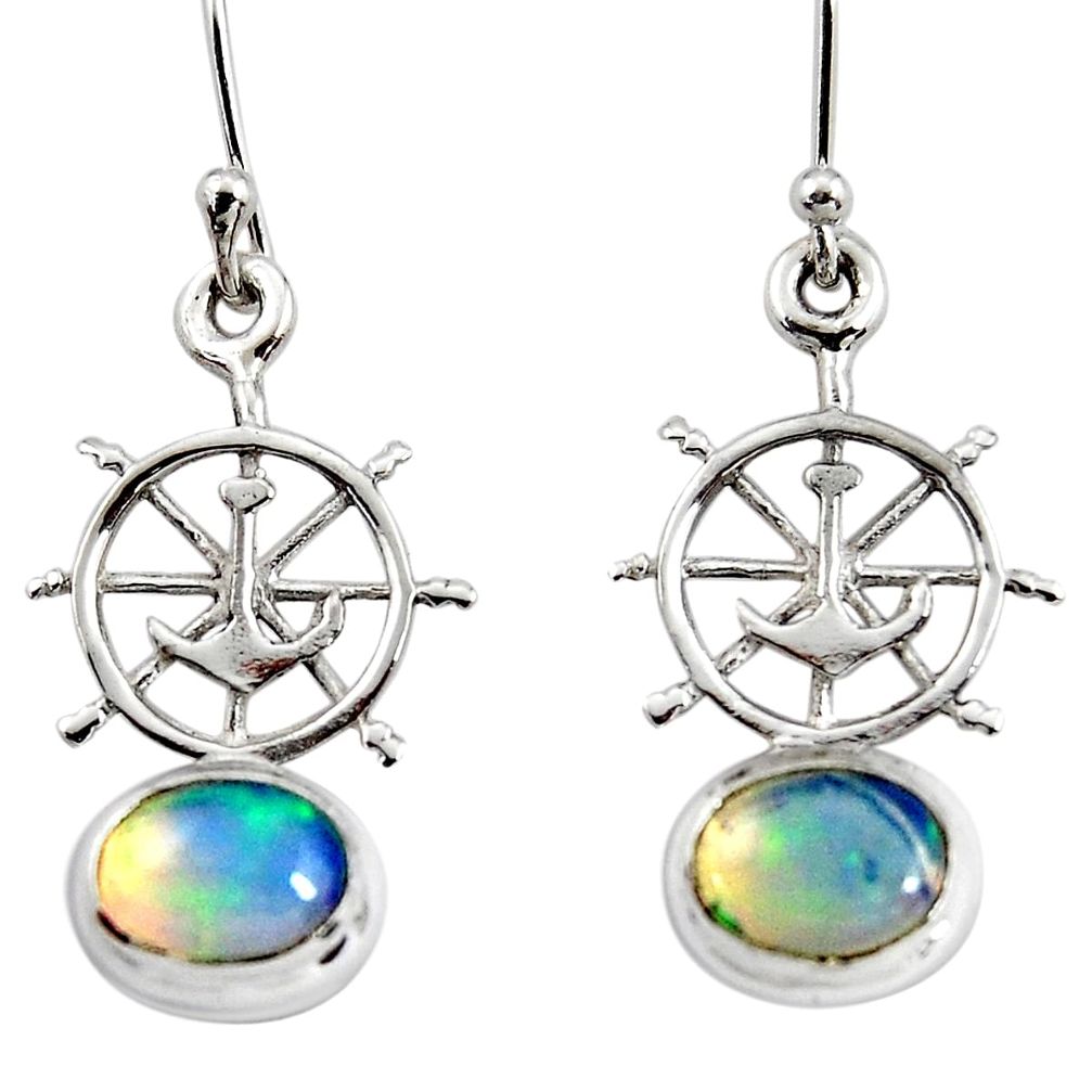 925 silver 3.83cts natural ethiopian opal dangle anchor charm earrings r51024