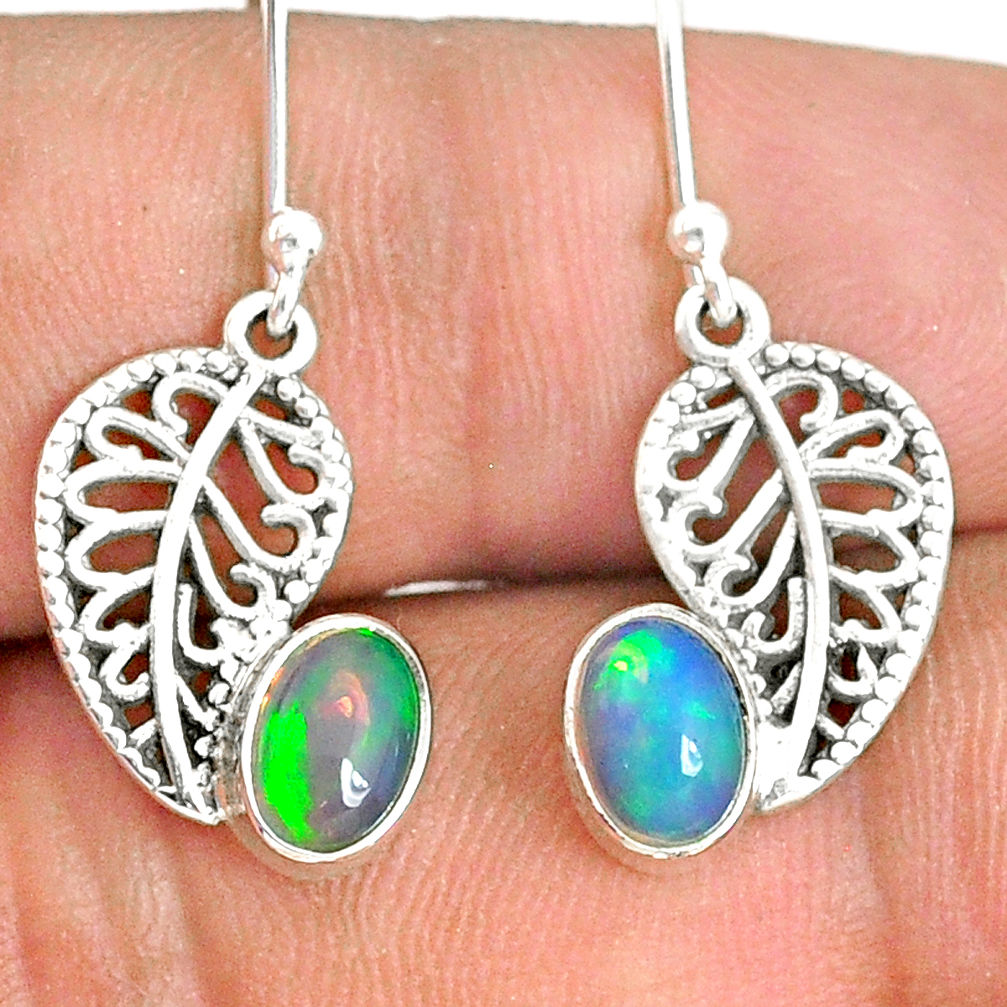 925 silver 2.95cts natural ethiopian opal deltoid leaf earrings jewelry r76247