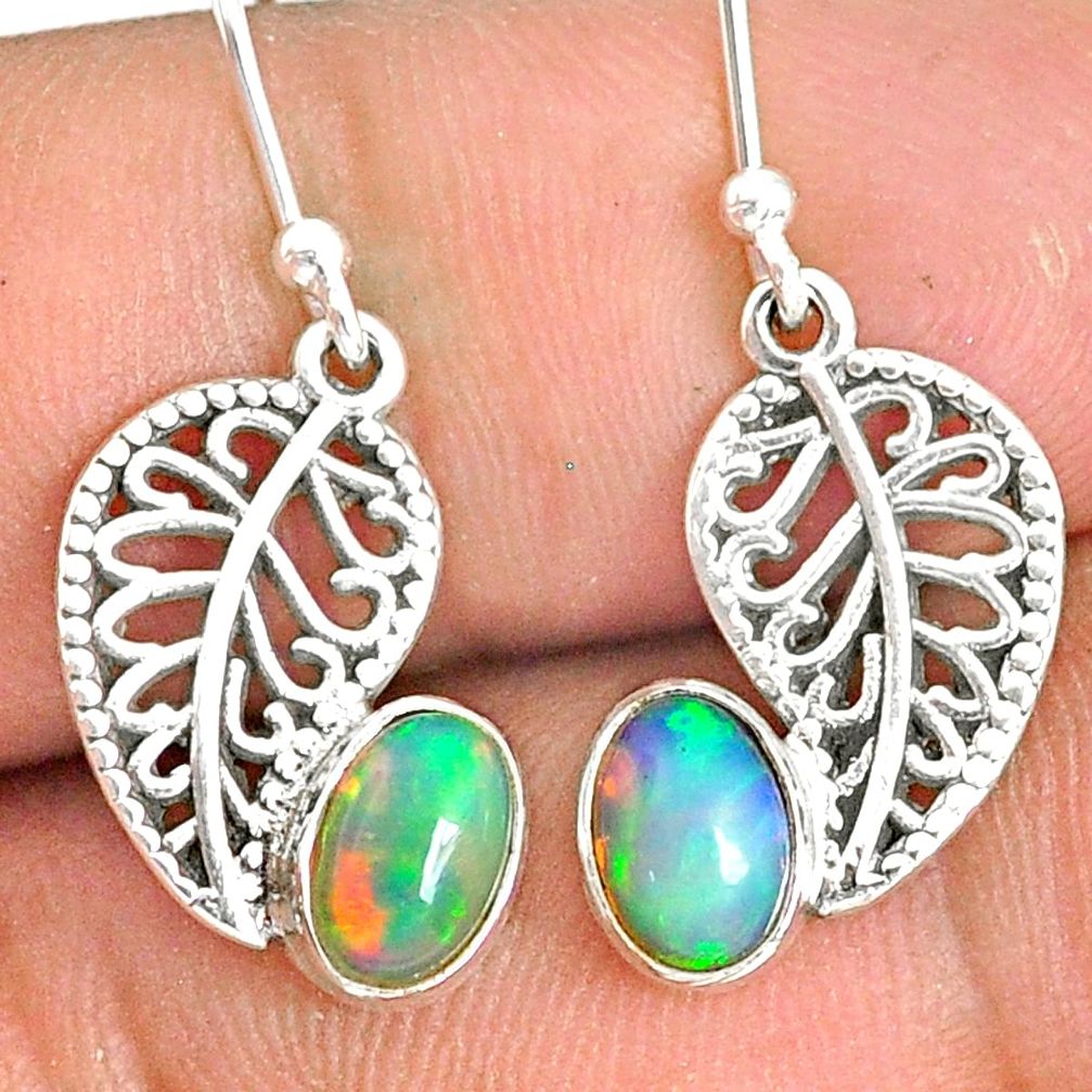 925 silver 3.16cts natural ethiopian opal deltoid leaf earrings jewelry r76268