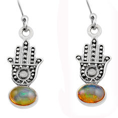 925 silver 3.38cts natural ethiopian opal hand of god hamsa earrings y93163