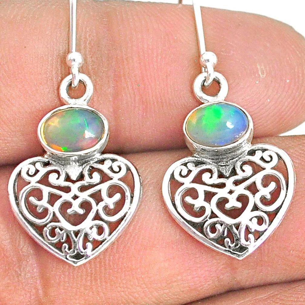 925 silver 2.93cts natural ethiopian opal heart love earrings jewelry r76256