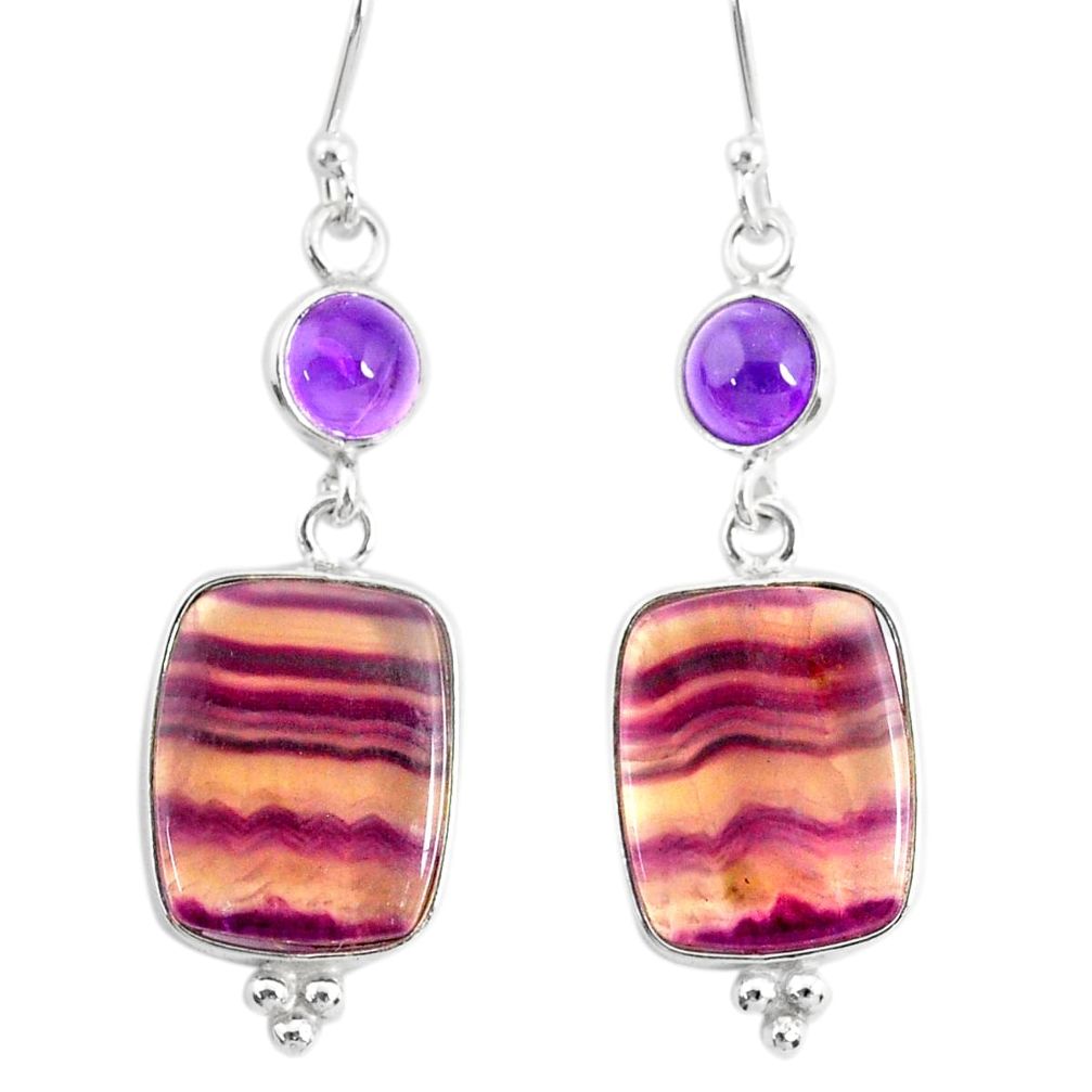 925 silver 17.96cts natural fluorite amethyst dangle earrings r86675