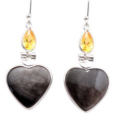 925 silver 13.13cts natural golden sheen black obsidian citrine earrings t61099