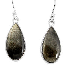 925 silver 8.65cts natural golden sheen black obsidian dangle earrings y77283