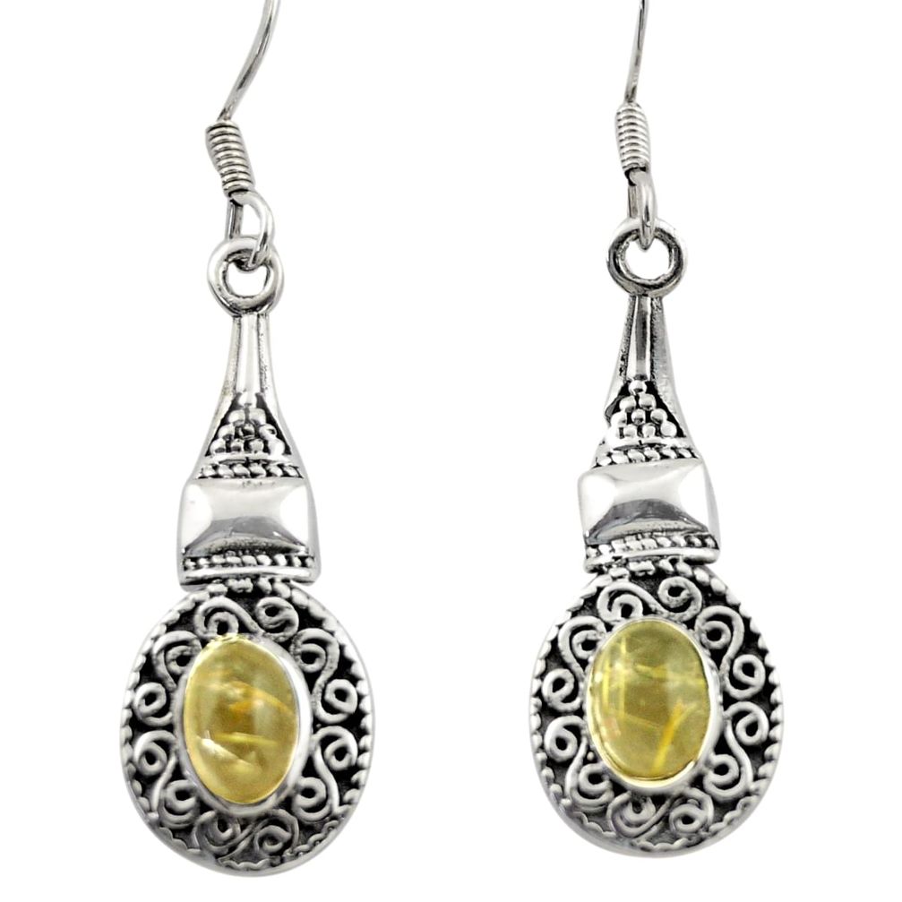 925 silver 3.29cts natural golden tourmaline rutile dangle earrings d46956