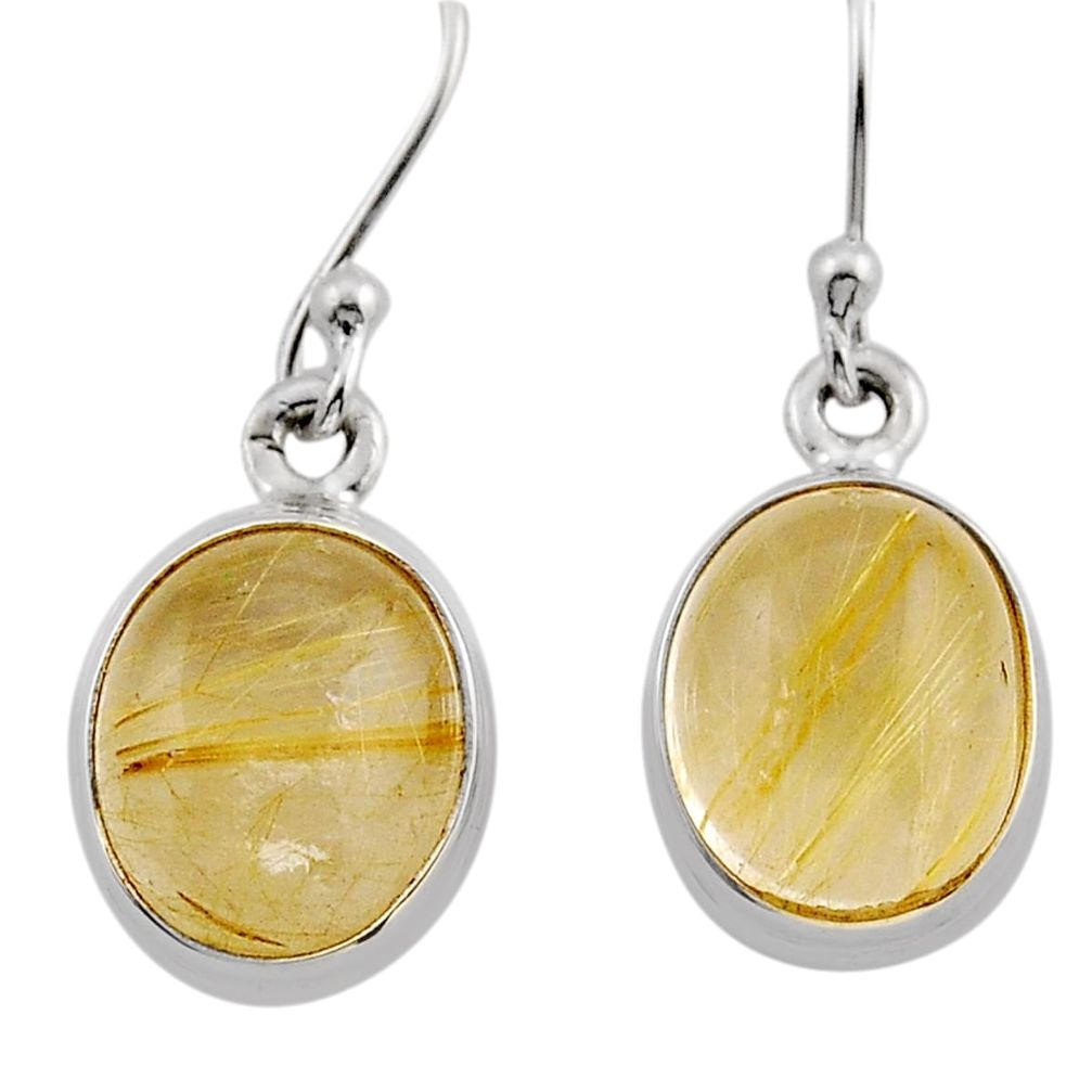 925 silver 8.41cts natural golden tourmaline rutile oval dangle earrings n2691