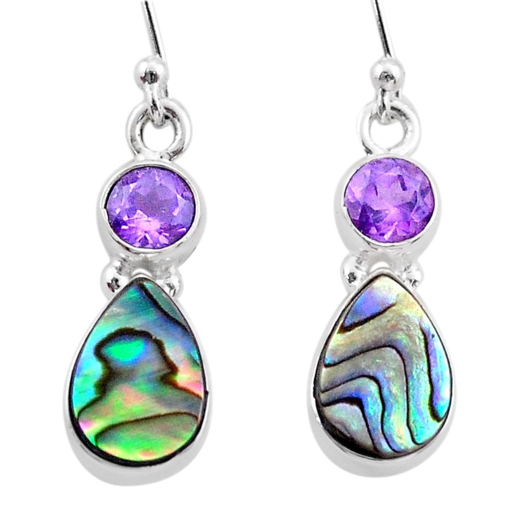 925 silver 6.25cts natural green abalone paua seashell amethyst earrings t47288