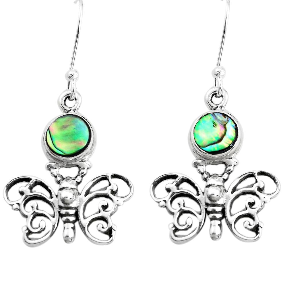 925 silver 4.38cts natural green abalone paua seashell butterfly earrings p38464