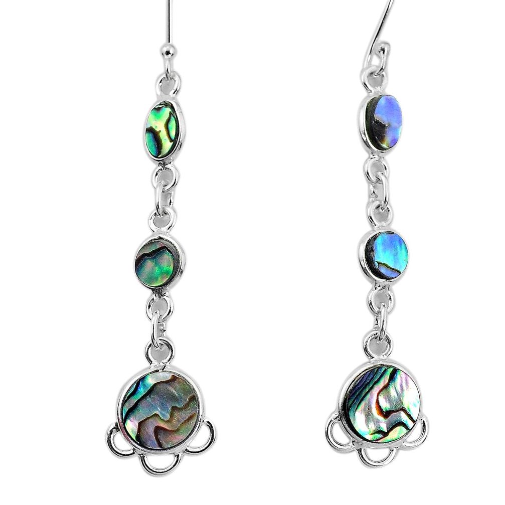 925 silver 8.73cts natural green abalone paua seashell dangle earrings p31184