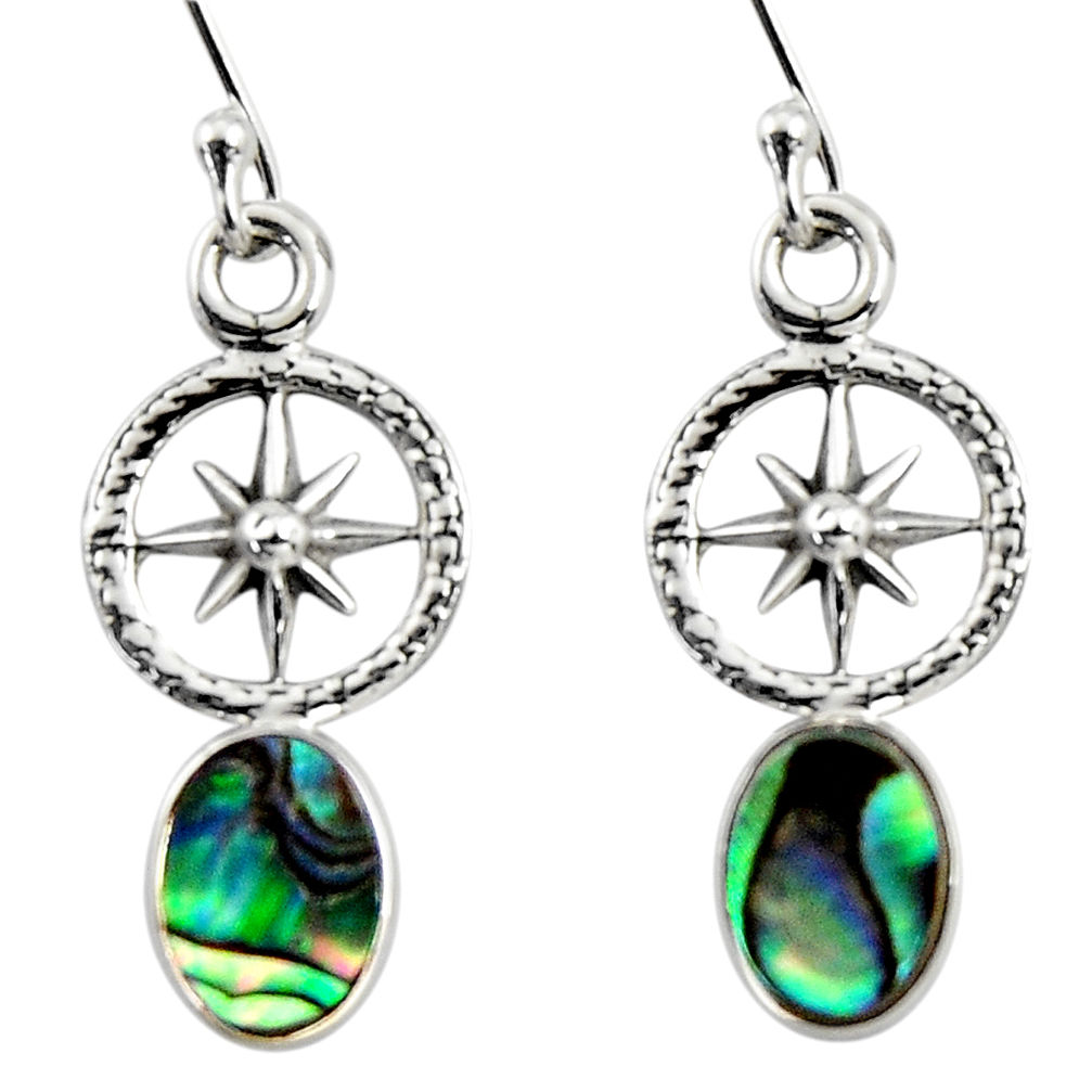 925 silver 3.15cts natural green abalone paua seashell dangle earrings r48223