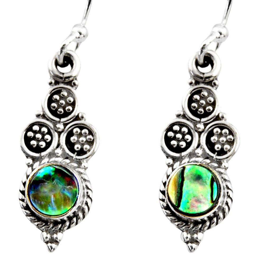 925 silver 0.80cts natural green abalone paua seashell dangle earrings r54052