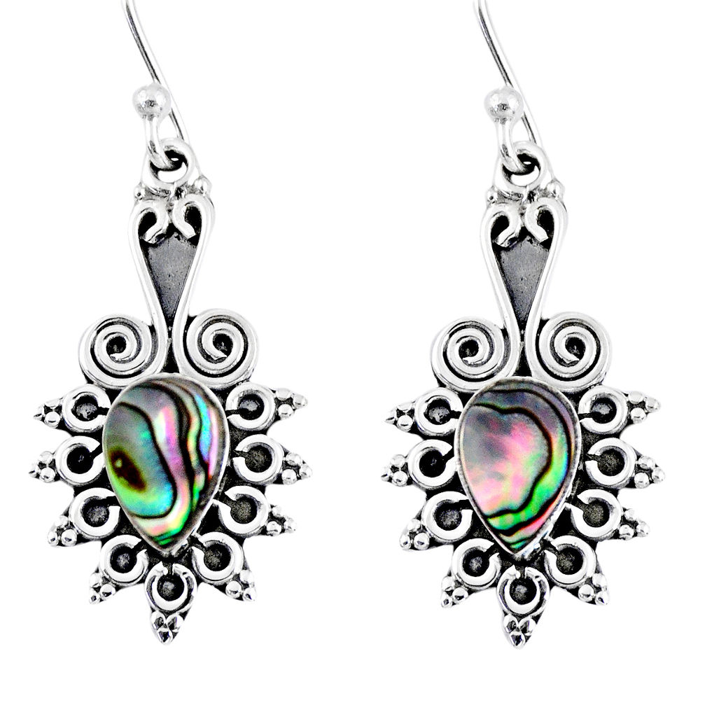 925 silver 3.87cts natural green abalone paua seashell dangle earrings r55204