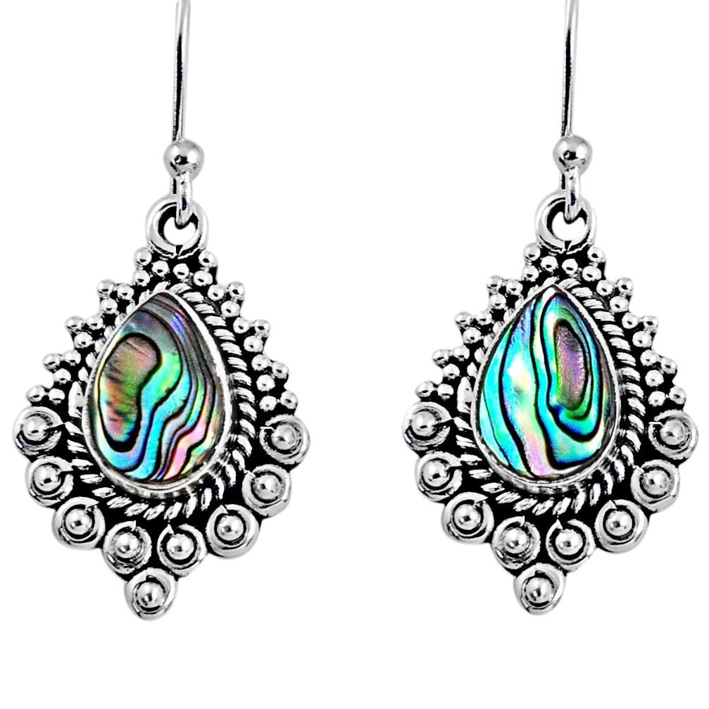 925 silver 4.28cts natural green abalone paua seashell dangle earrings r55254