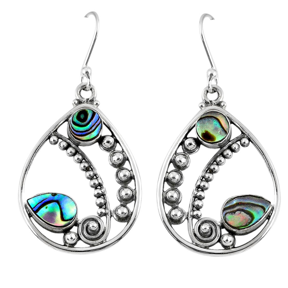 925 silver 4.70cts natural green abalone paua seashell dangle earrings r59872