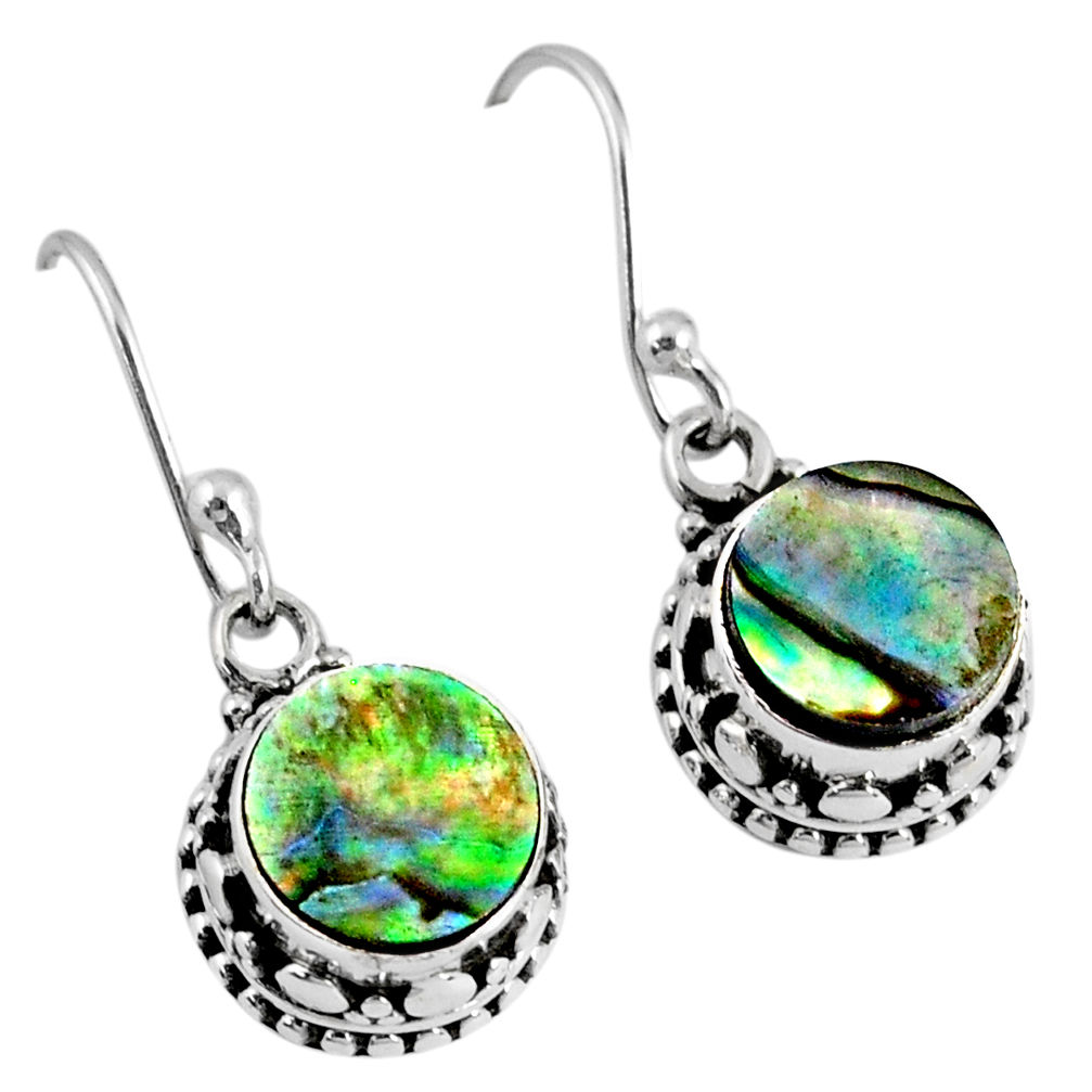 925 silver 4.63cts natural green abalone paua seashell dangle earrings r60148
