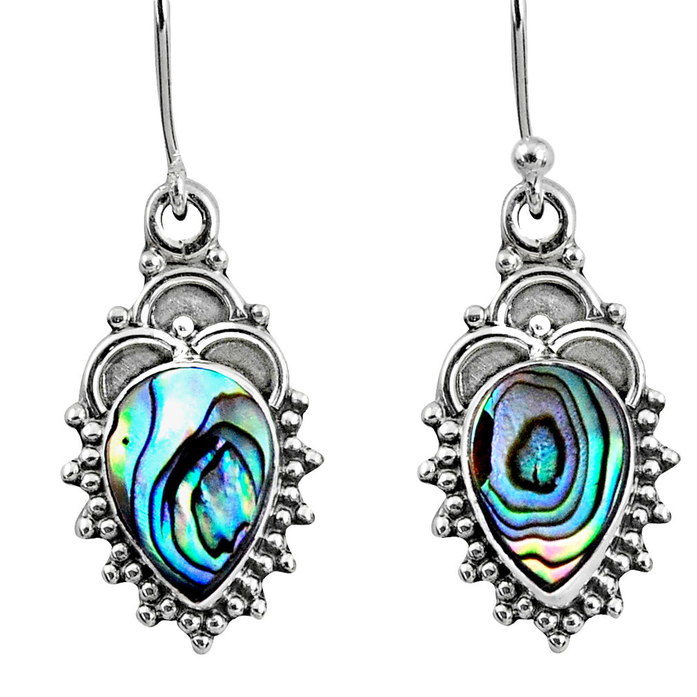 925 silver 4.08cts natural green abalone paua seashell dangle earrings r60445