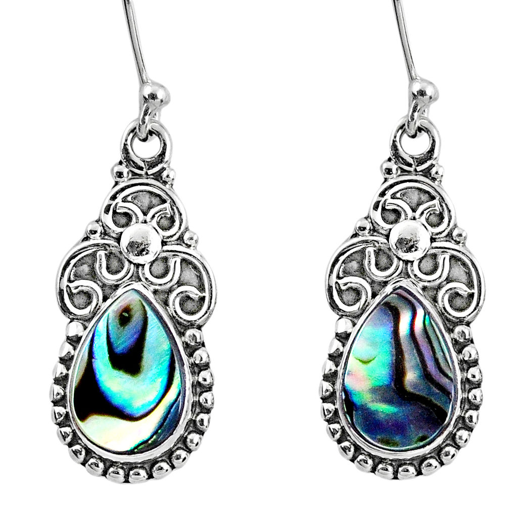 925 silver 4.69cts natural green abalone paua seashell dangle earrings r60544