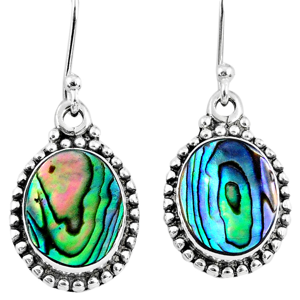 925 silver 5.55cts natural green abalone paua seashell dangle earrings r60589