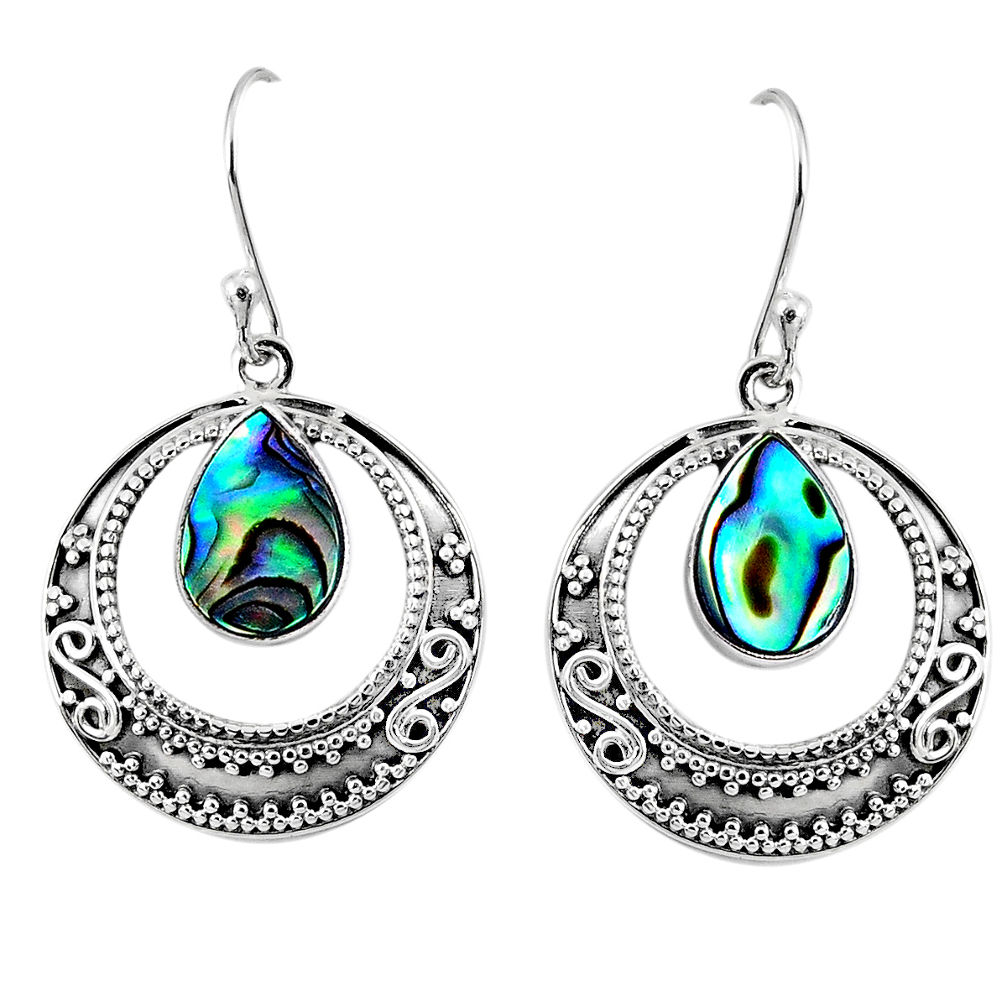 925 silver 4.21cts natural green abalone paua seashell dangle earrings r60969