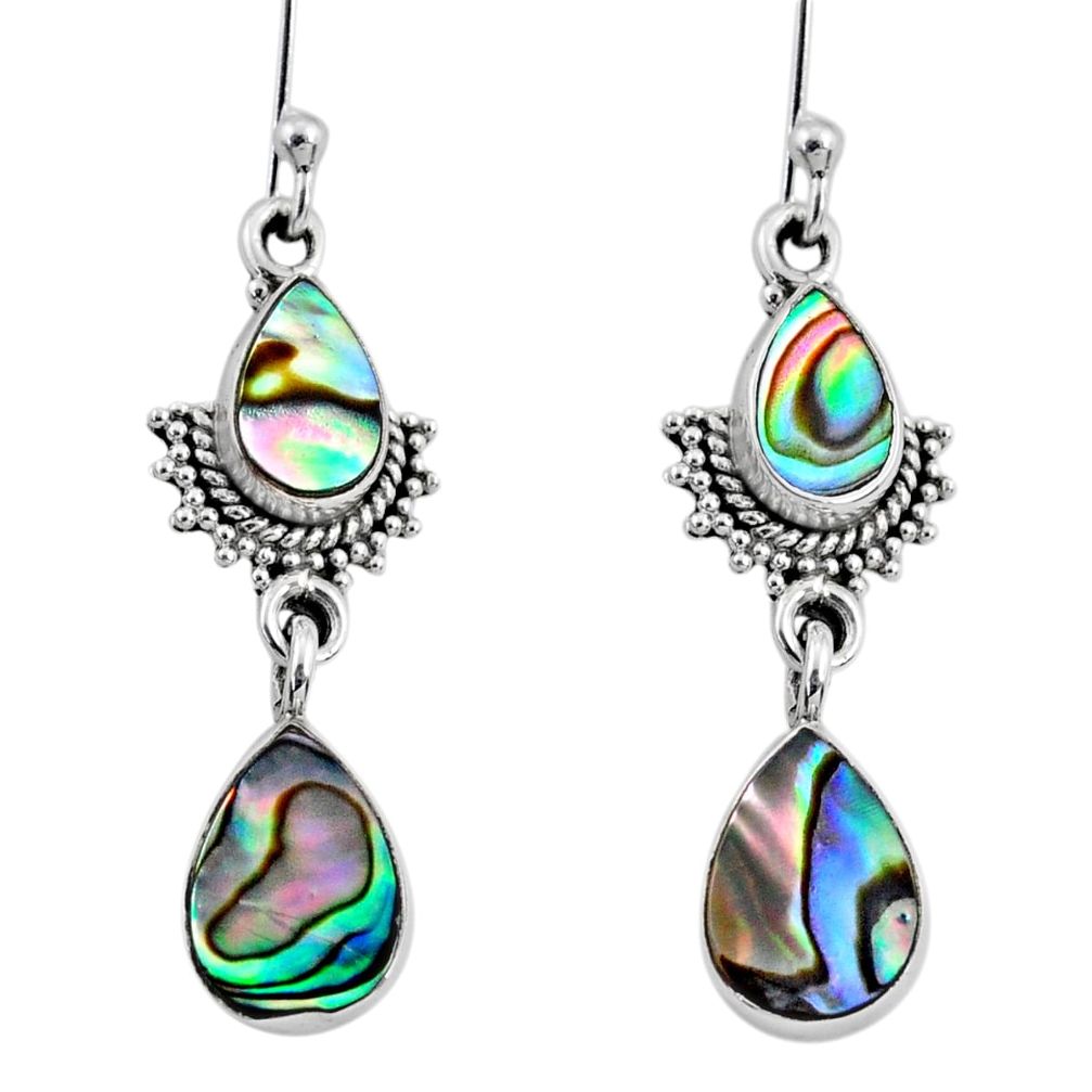 925 silver 5.79cts natural green abalone paua seashell dangle earrings r64128