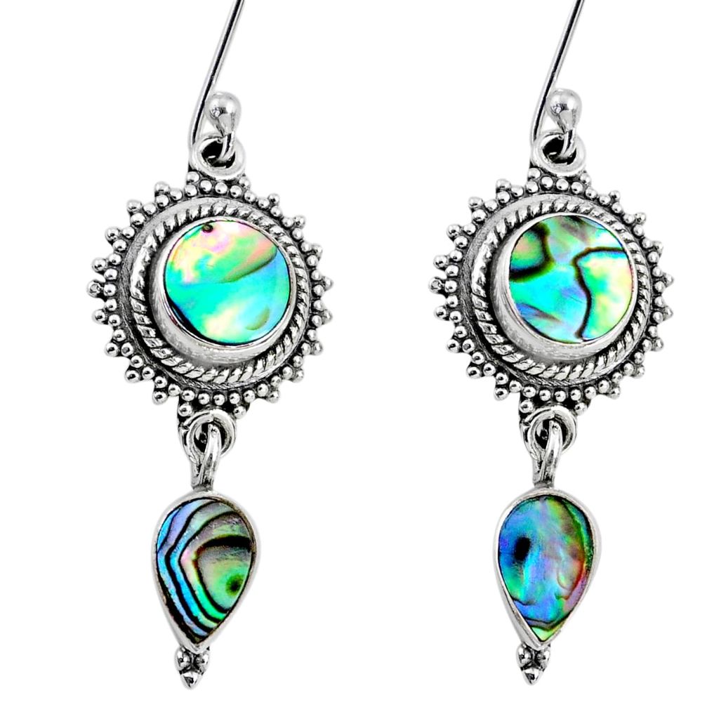 925 silver 7.63cts natural green abalone paua seashell dangle earrings r64144