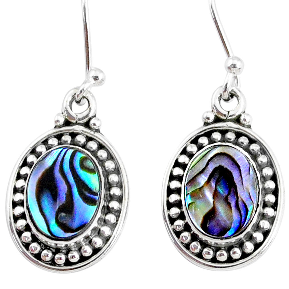 925 silver 5.11cts natural green abalone paua seashell dangle earrings r74850