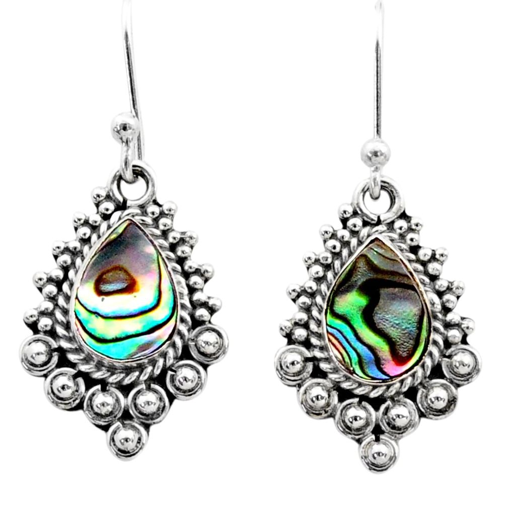 925 silver 3.29cts natural green abalone paua seashell dangle earrings t76710