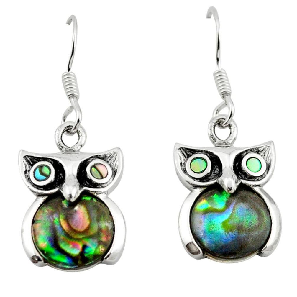 925 silver natural green abalone paua seashell owl earrings a64457 c14318