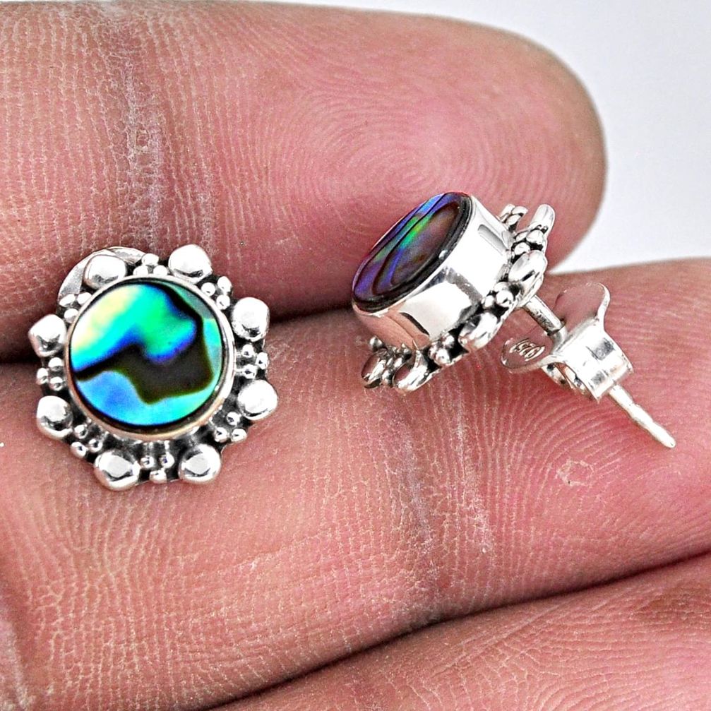 925 silver 3.03cts natural green abalone paua seashell stud earrings r55130