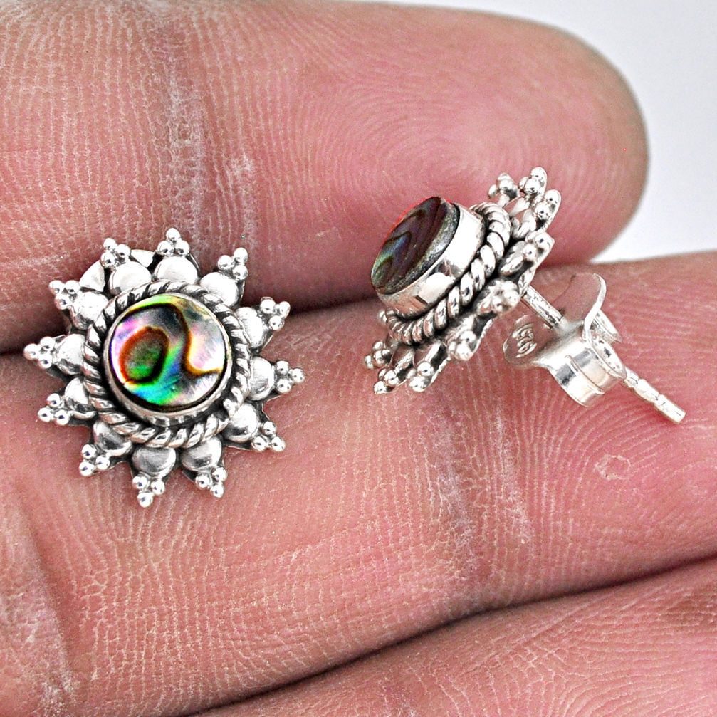 925 silver 1.63cts natural green abalone paua seashell stud earrings r55151