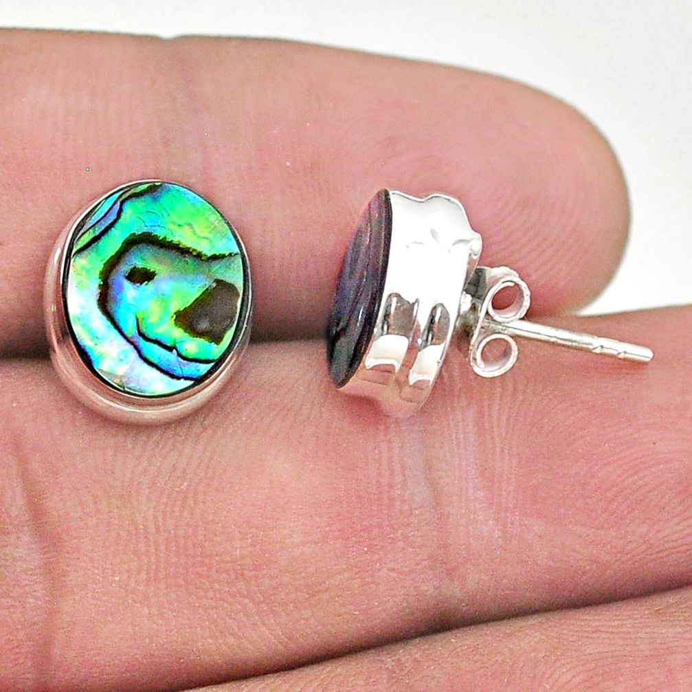 925 silver 6.56cts natural green abalone paua seashell stud earrings t47272