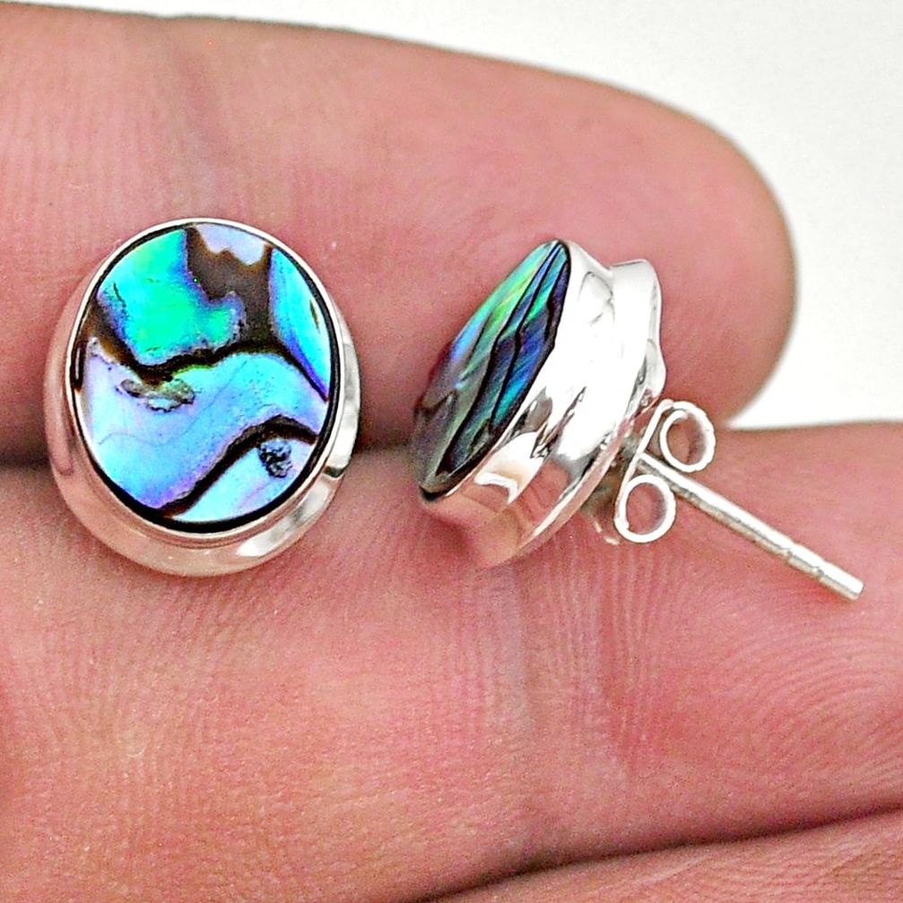 925 silver 6.83cts natural green abalone paua seashell stud earrings t47275