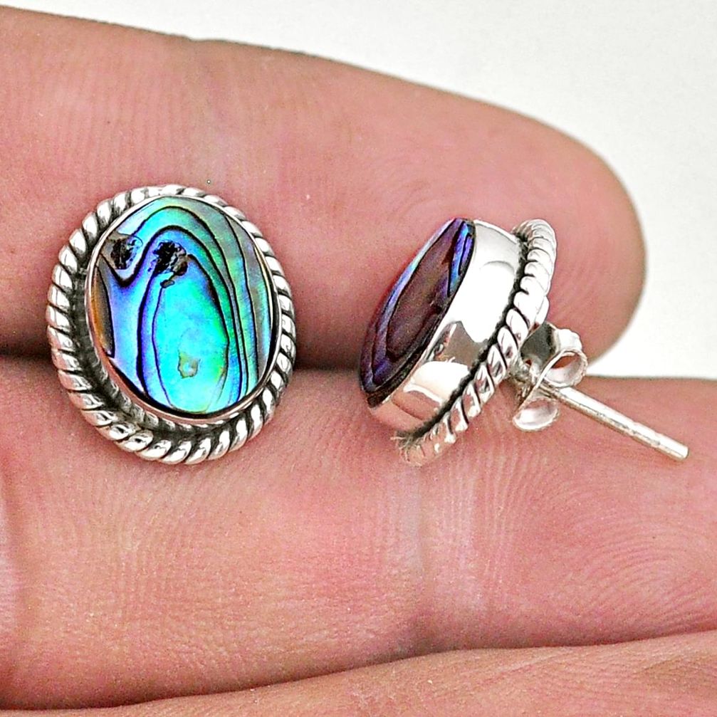 925 silver 6.83cts natural green abalone paua seashell stud earrings t47278