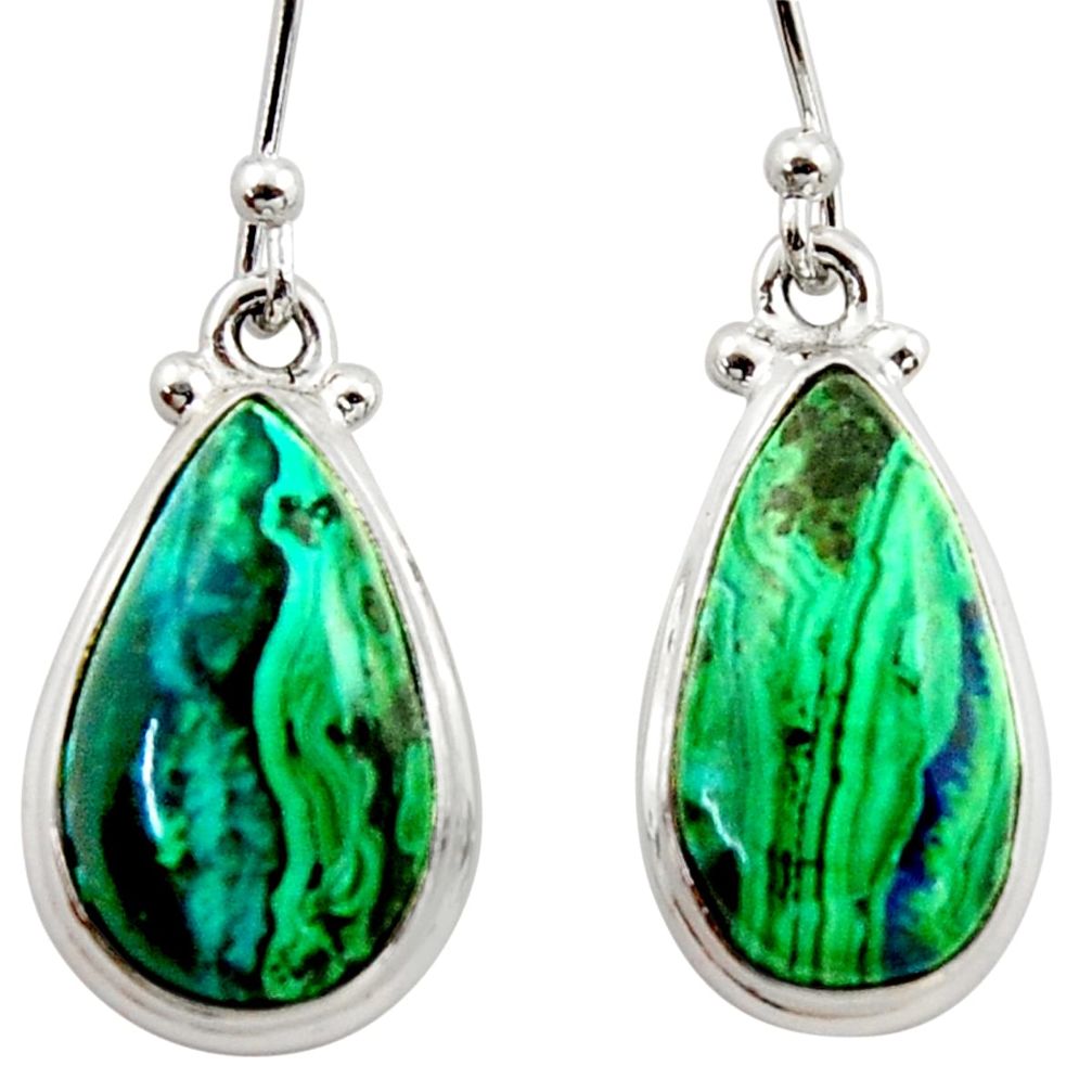 925 silver 13.79cts natural green azurite malachite dangle earrings r34747