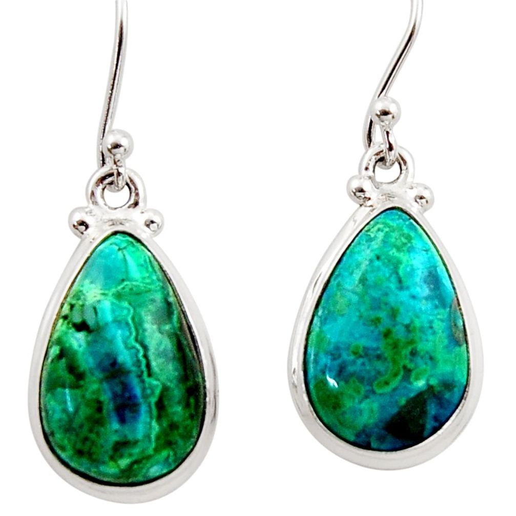 925 silver 15.53cts natural green azurite malachite dangle earrings r34751