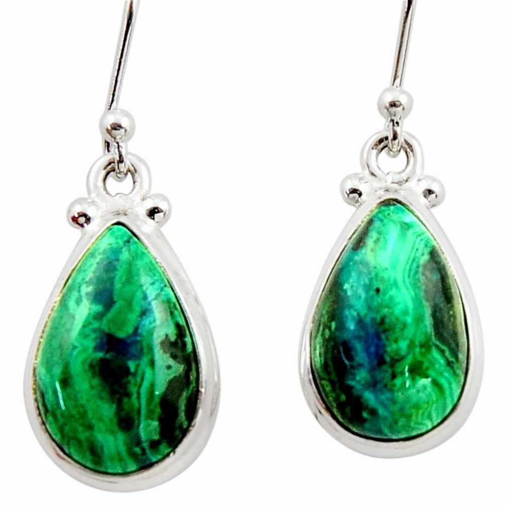 925 silver 13.27cts natural green azurite malachite dangle earrings r34755