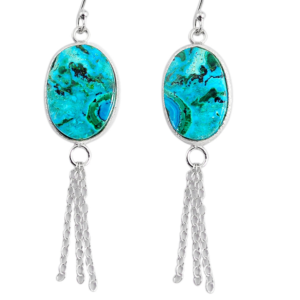 925 silver 13.63cts natural green azurite malachite dangle earrings r75674